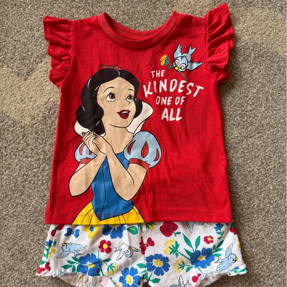 Red Snow White Graphic Dress with Floral Shorts - Matching Set!